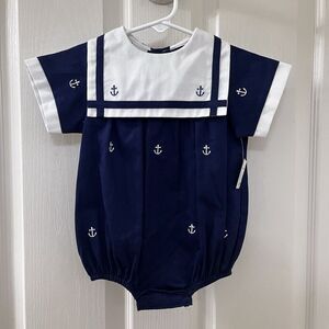 Patti Terrell by Johnston Sailor Suit Romper Navy Blue Anchors Boys 9 Months NWT
